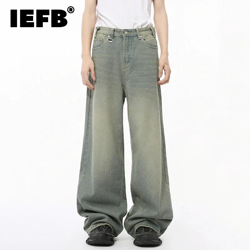 IEFB 2024 Autumn Men Denim Pants Straight Droop Vintage Loose Bottom Straight Wide Leg Casual Male Trousers Korean Style 9C1519