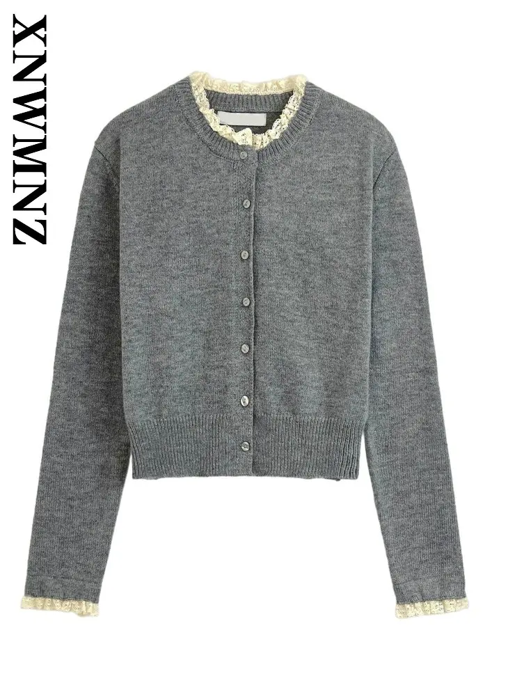 

XNWMNZ 2025 зимний женский простой вязаный свитер с круглым воротником и длинными рукавами, универсальный повседневный осенний женский винтажный теплый кардиган