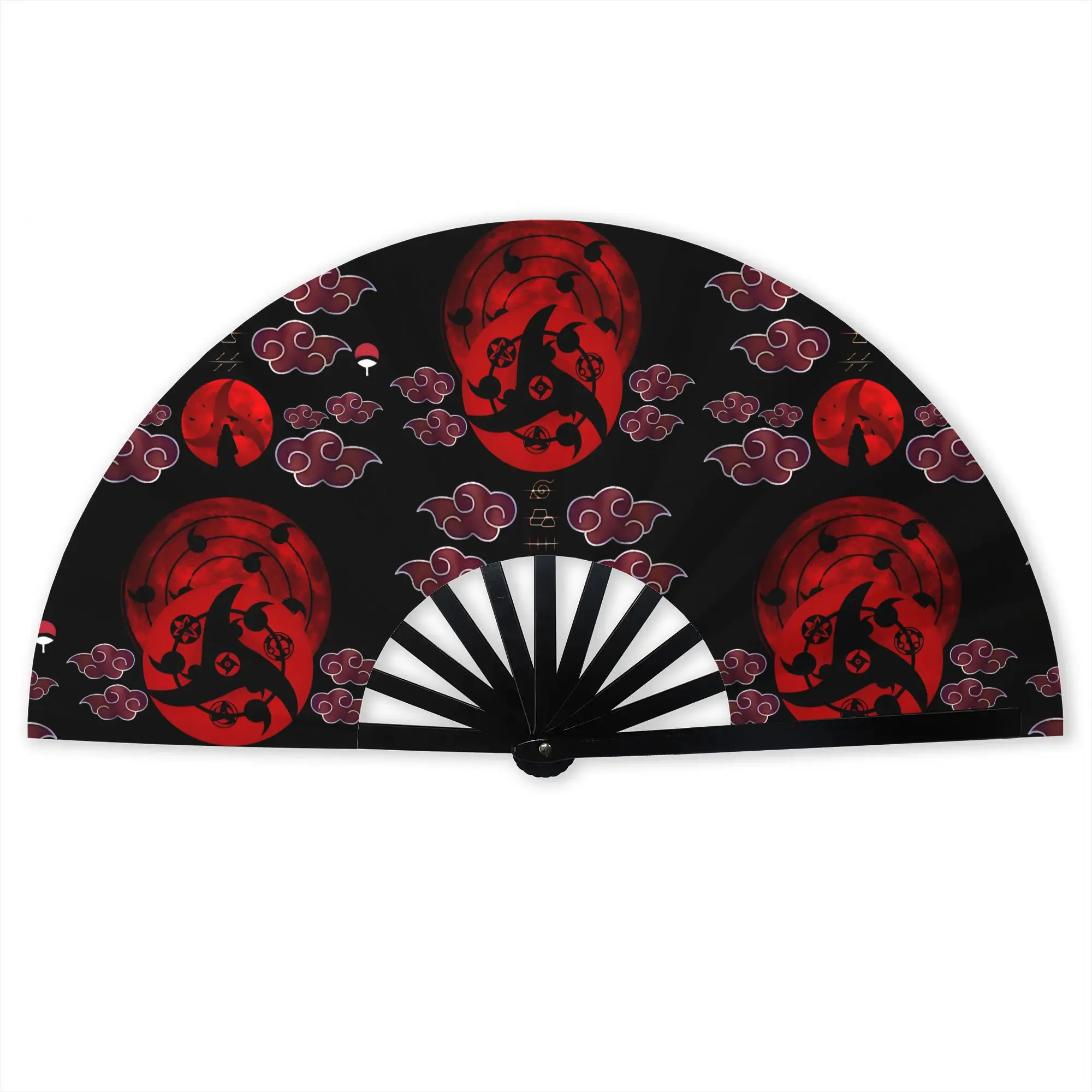 N-Narutoes Uchihas Sasukes Portable Pocket Fan Travel Classic Anime Polyester Folding Fan Chinese Dance Handheld Cooling Fans