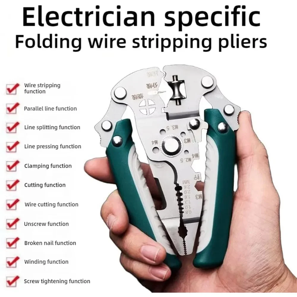 Faltbare 18-in-1 Abisolierzange und Crimpzange - Multifunktionale Elektrikerzange, Professionelle Elektrikerwerkzeuge – Detail 4