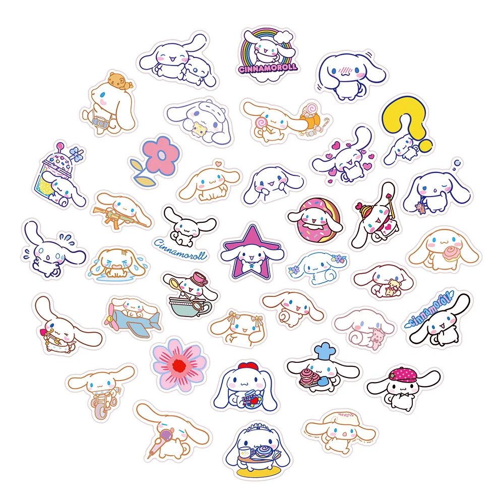 Pegatinas impermeables Sanrio Cinnamoroll, calcomanías de Aniem de dibujos animados, para álbum de recortes, papelería de coche, regalo, 10/30/50 piezas