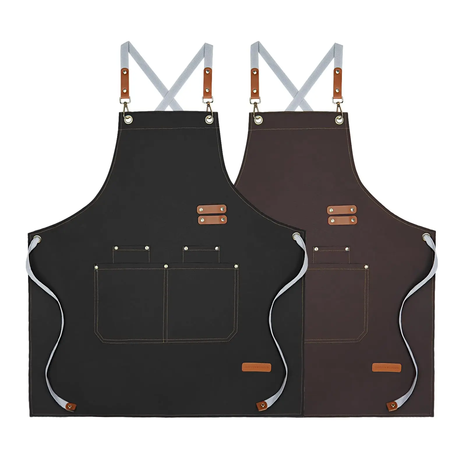 Aventais de chef para homens e mulheres com bolsos grandes, lona de algodão, costas cruzadas, ajustável, cozinha, trabalho, à prova d'água, avental gree