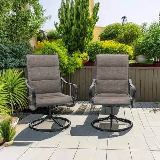 Outdoor Swivel Patio Dining Chairs Set of 2, All Weather Patio Chair with Padded Textilene & Metal Frame for Outdoor Poolside