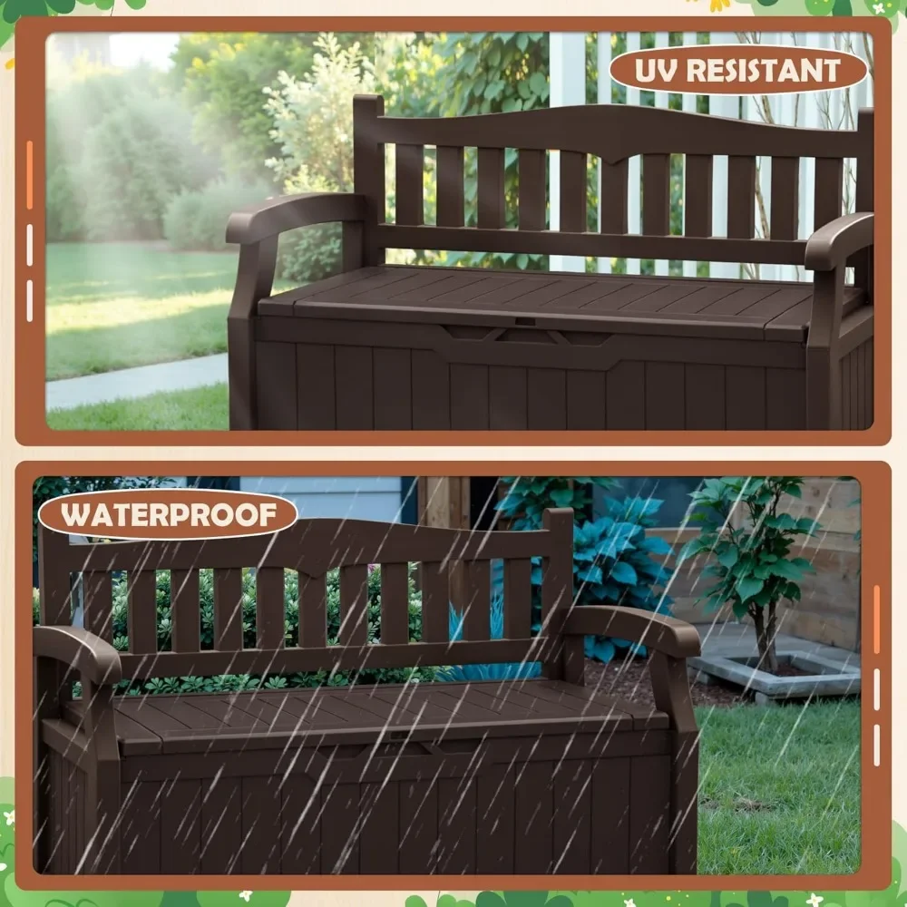 "80 Gallon Resin Storage Bench - Outdoor Deck Box w/ Armrests, Lockable & Waterproof for Patio, Pool & Garden"