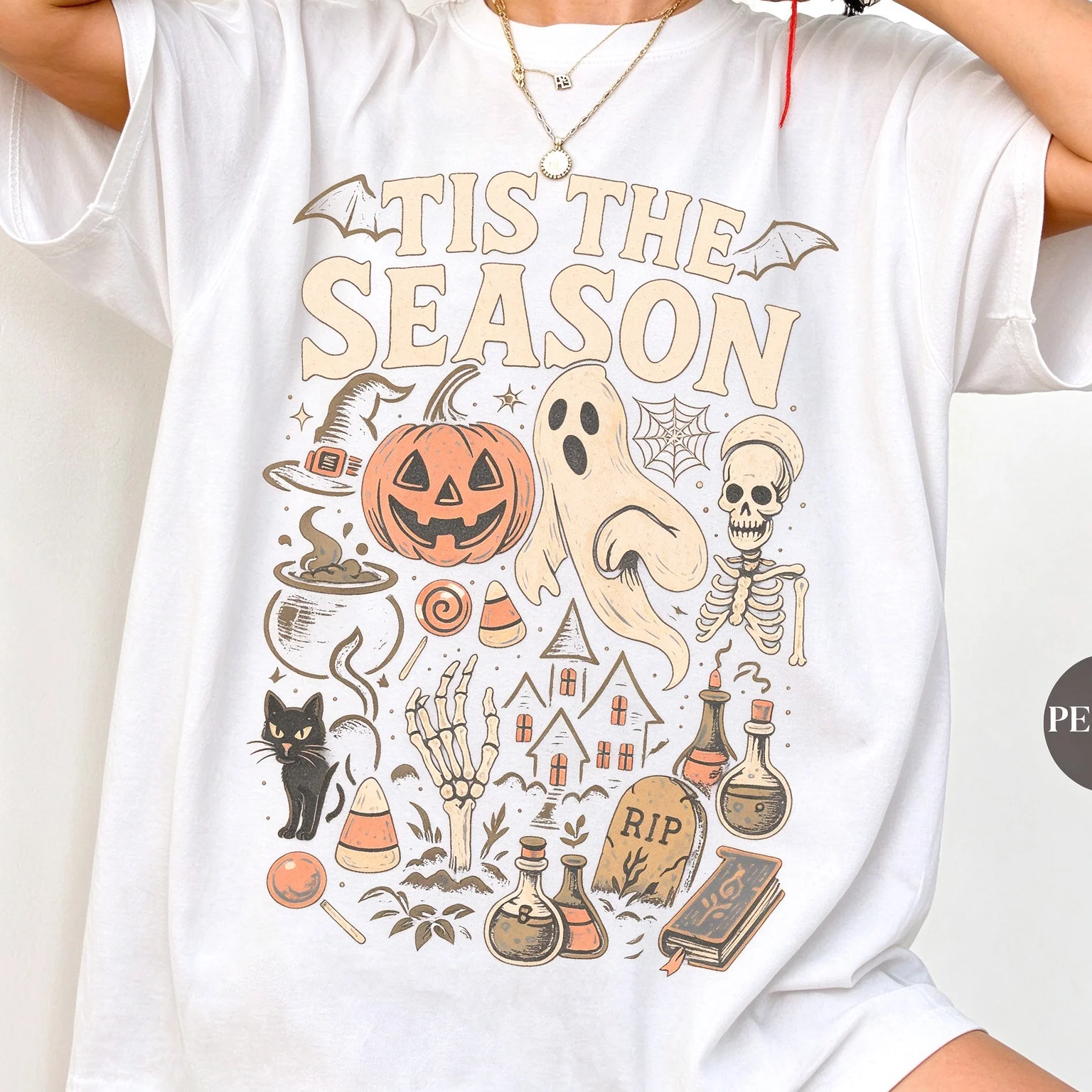 2026 New Halloween Family Matching Oversized T Shirt Unisex Streetwear Tis The Season Retro Ghost Pumpkin Print Short Sleeve Tee