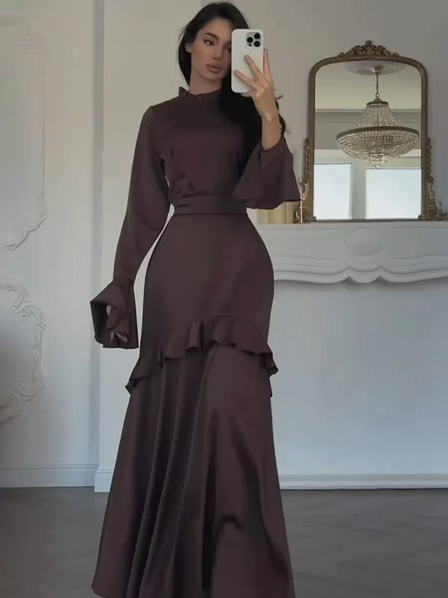 Ele Flared Sve Design Dr High Waist Long Sve Zipper Ba Invisible Slim Fit A-Line Fi Tail Gown for Women