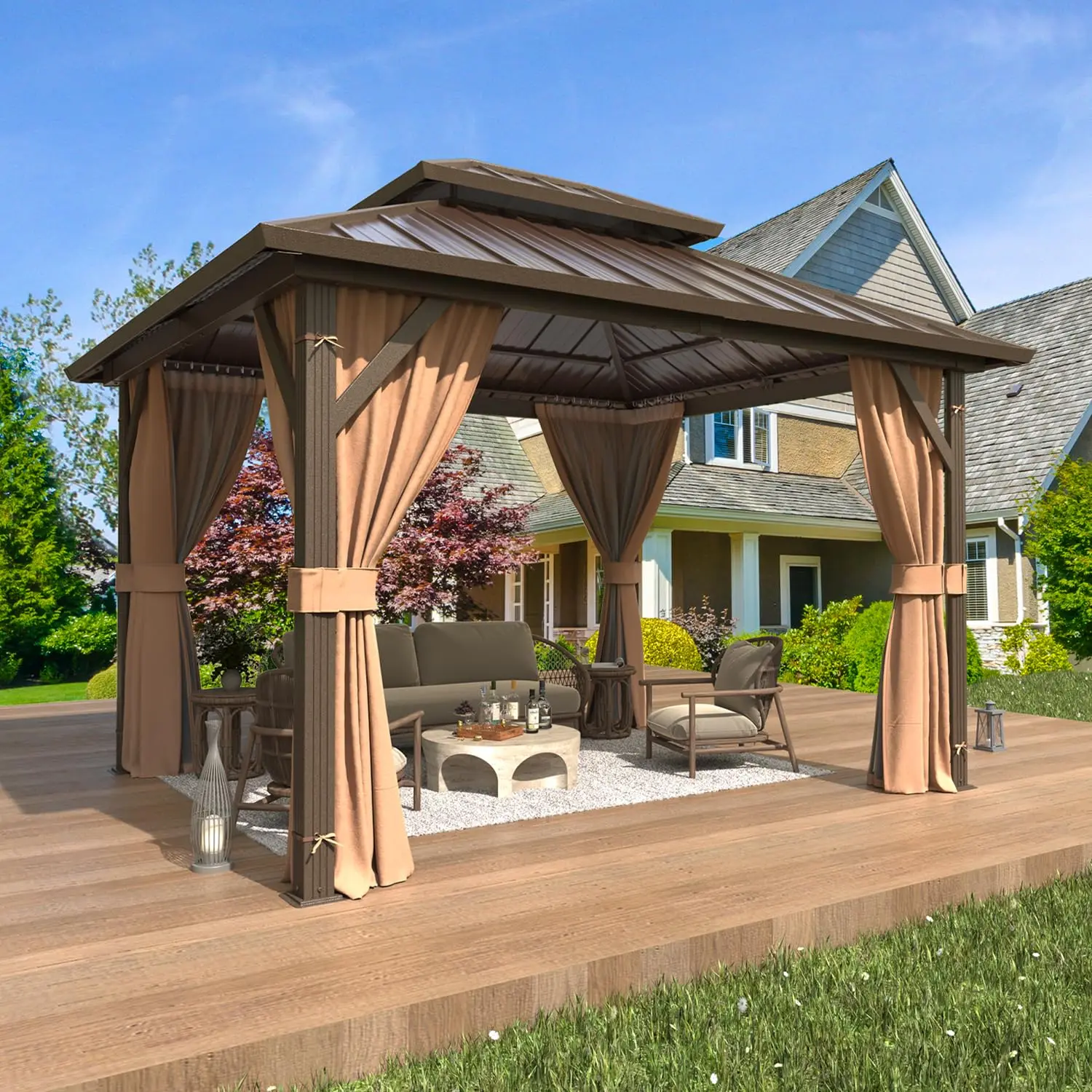 

10'x12' Gazebo Hardtop, Galvanized Steel Double Roof Metal Gazebo with Aluminum Frame, Permanent Outdoor Pavilion, Customized