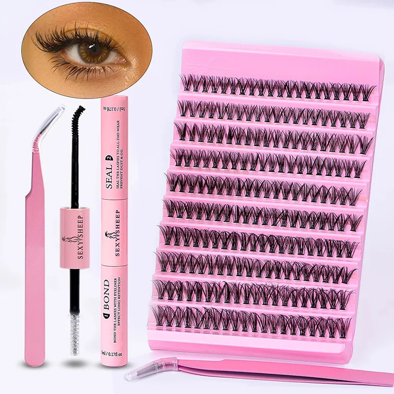 

DIY Eyelash Extension Kit 200pcs Individual Lashes Cluster D Curl, 8-16mm Mix Lash Clusters with Lash Bond and Seal and Lash App