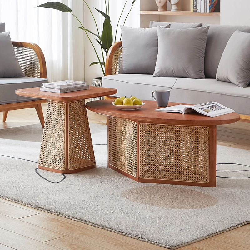 #Trendy Rattan Coffee Tables Wabi Sabi Japanese Elegant Premium Coffee Tables Classic Mid Century Mueble Salon Home Furniture