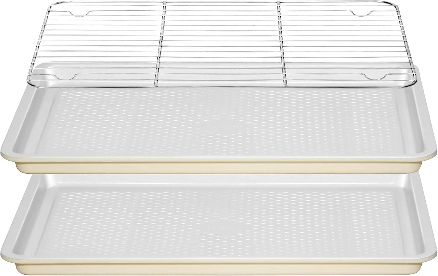 

Nonstick Ceramic Baking Sheets with Rack, 2-Pack Half Sheet Pans, Oven Safe to 550°F, Dishwasher Safe, Gray Yellow