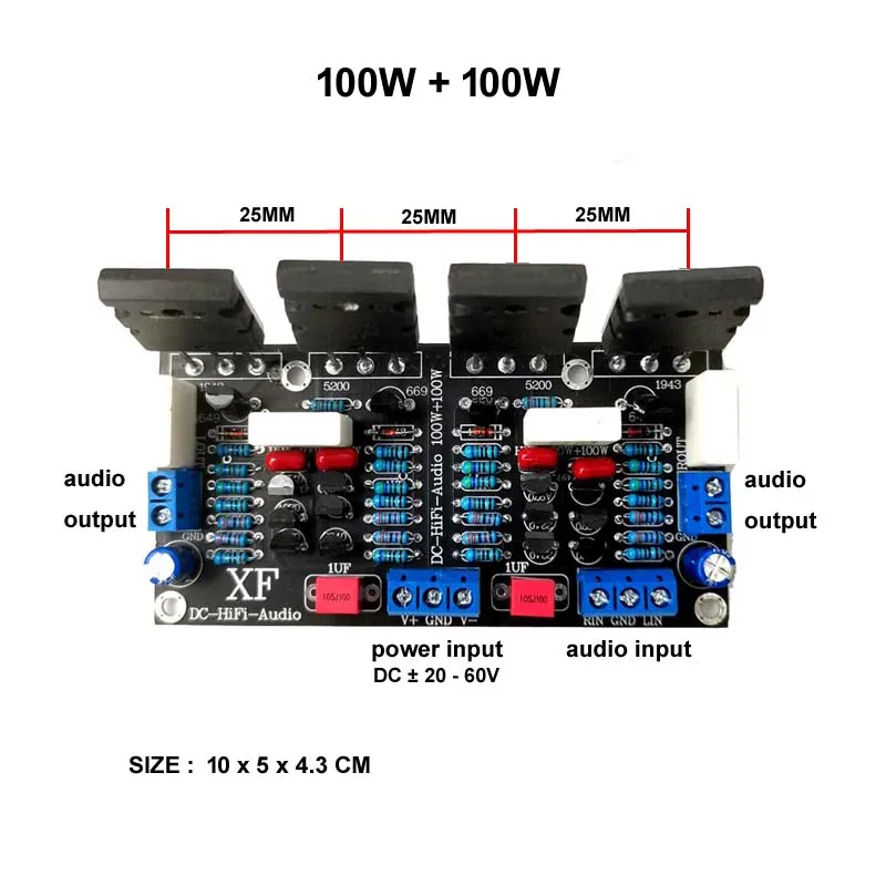 Nuova versione a bassa tensione DC 10 - 60V 2SC5200+2SA1943 5200 + 1943 100W + 100W Tubo stereo HIFI Scheda amplificatore di potenza audio