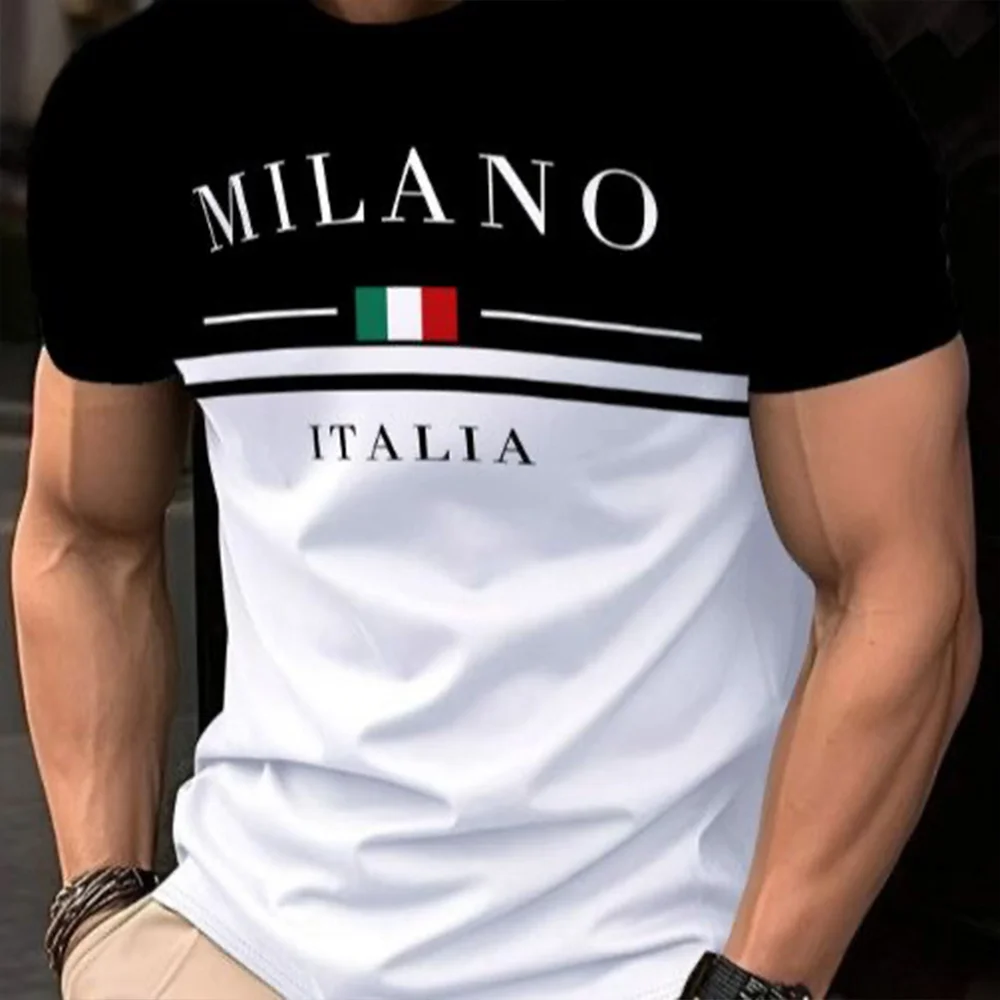 

2025 Men MILANO ITALIA Print T Shirt American Style Short Sleeve Round Neck sport Tee Vintage Basketball T Shirt Men Clothing