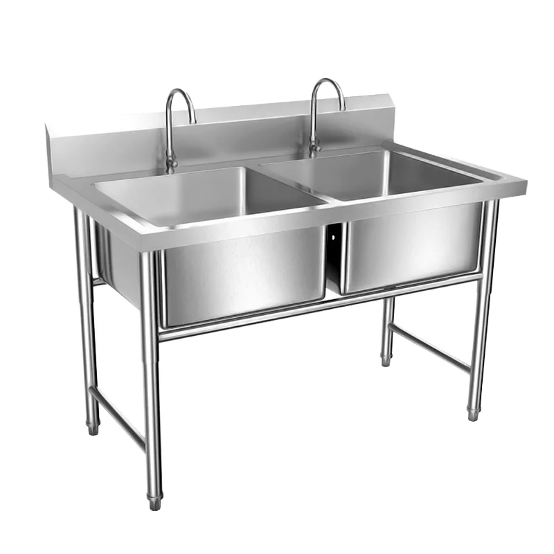 Commercial Stainless Steel 304 Customized Double Three Sink Washbasin Adjustable Height Legs Freestanding for Canteen Kitchen