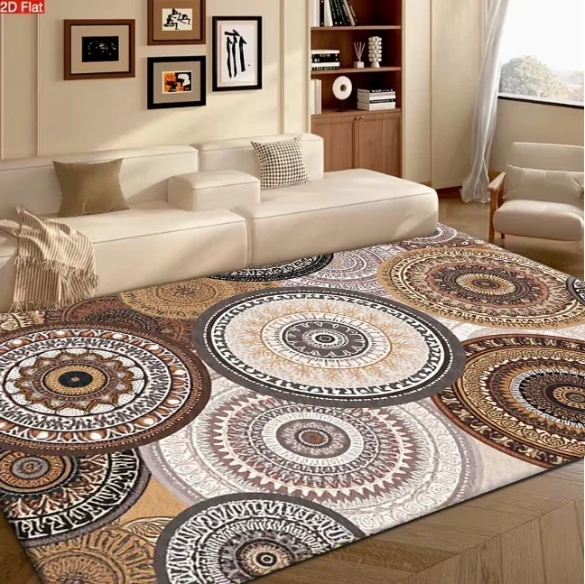 Boho Mandala Circular Pattern Carpet Flooring Vintage Style Floor Rug Home Decor for Living Room Dining Room