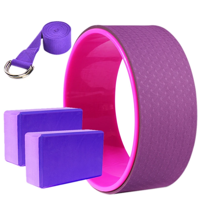 4 Piece Yoga Wheel Set Dharma Wheel Yoga Brick Stretch Strap Pilates Ring With Open Back Yoga Backbend Artifact