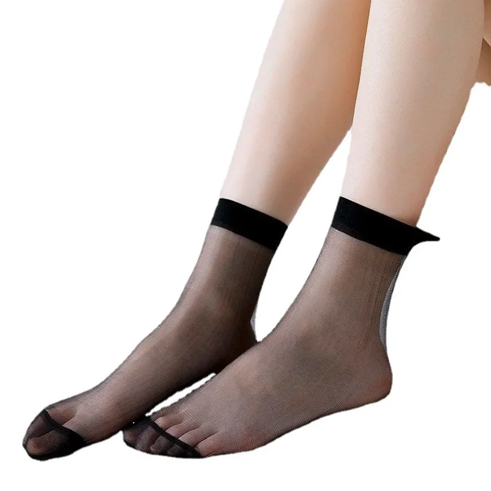 Women's 10 Pairs See Through Summer Short Socks Slim Nylon Invisible Lightweight Tight Casual Solid Breathable Ladies Socks