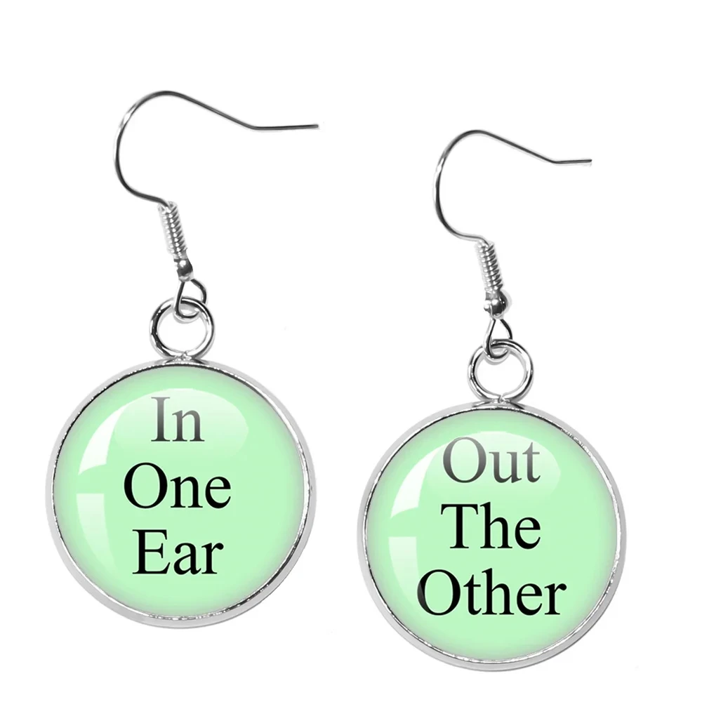 In One Ear And Out The Other Glass Cabochon Earrings Women Circular Pendant Earrings Fashion Jewelry Gifts