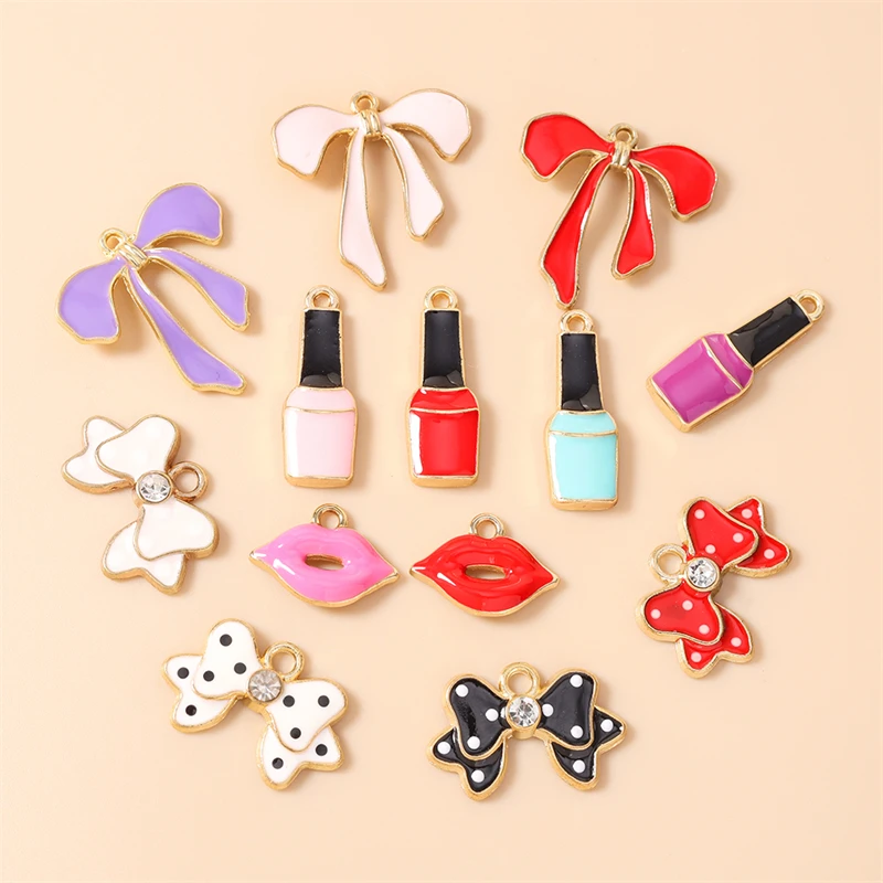 10 Stück Niedliche Emaille-Anhänger mit Roten Lippen und Schleife für die Herstellung von Ohrringen, Anhängern, Halsketten, Armbändern, DIY-Bastelarbeiten und Schmuckzubehör – Detail 2