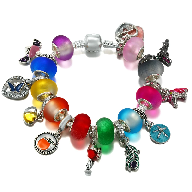 TOGORY Luxury Styles Charm Bracelet With Colorful Murano Beads Bracelets Bangles For Women Girlfriend Jewelry Gift Special Offer