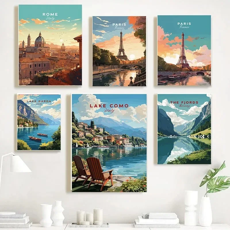 Oil Painting Landscape Aesthetics Wall Art Germany Spain Italy Greece HD Canvas Poster Print Bedroom Living Room Home Decoration