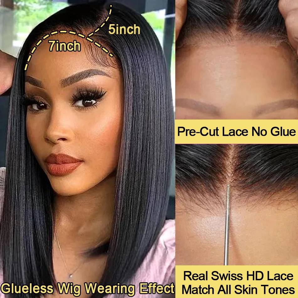 قصيرة بوب شعر مستعار 13x6 HD الدانتيل أمامي خصلات الشعر المستعار الإنسان 230 الكثافة مستقيم البرازيلي 100% باروكة من شعر طبيعي 7x5 شعر مستعار بدون صمغ للنساء