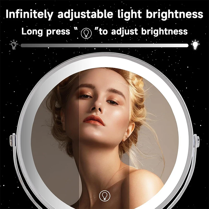 8 Inch LED Makeup Lights with Mirror 5X Magnification Double-Side High-Definition 3 Color Lights Source Vanity Lamp Standing