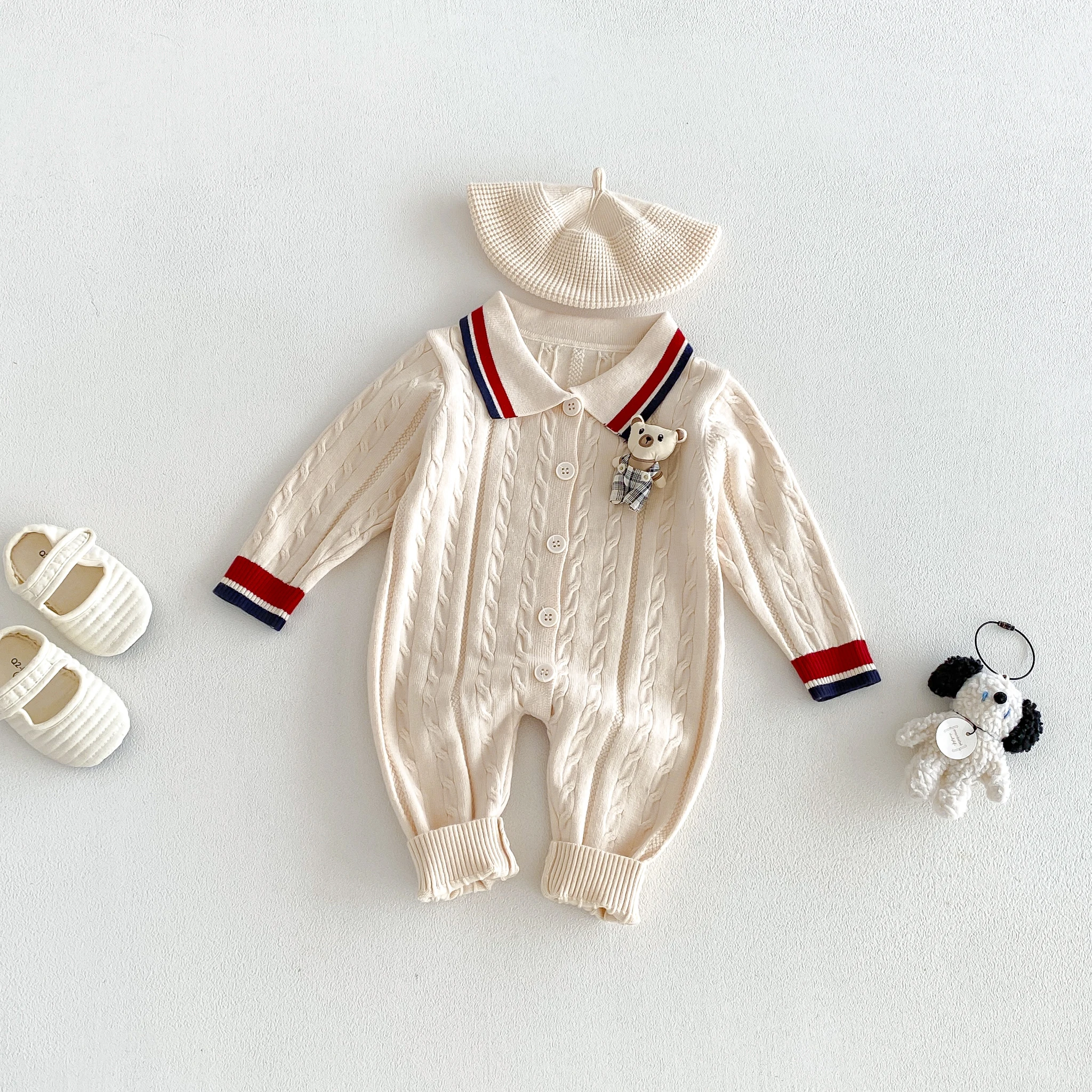 Fall/winter Korean-style baby boy/girl academy-style knitted one-piece outfit for outdoor activities