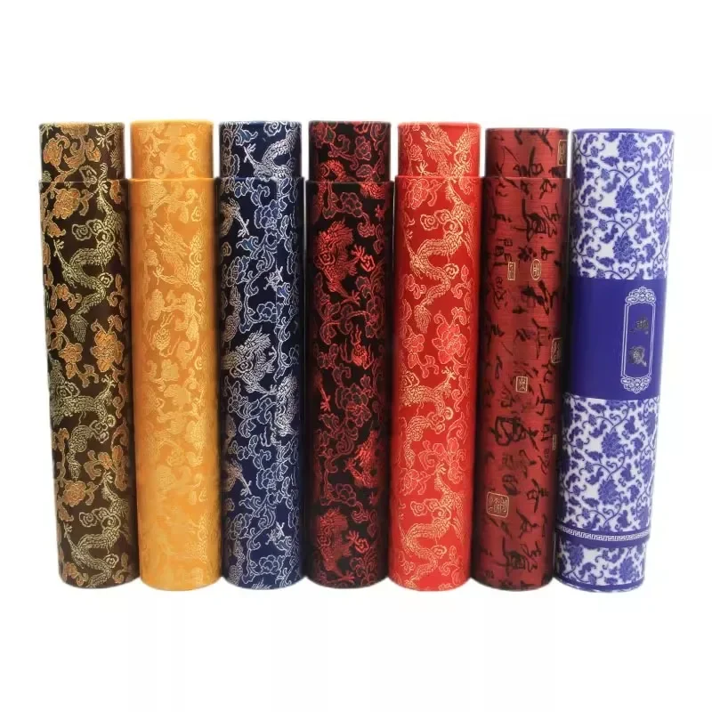 Chinese Brocade Scroll Case, Adjustable Collector's Box for Calligraphy & Painting Storage, High-end Gift for Conservation Art