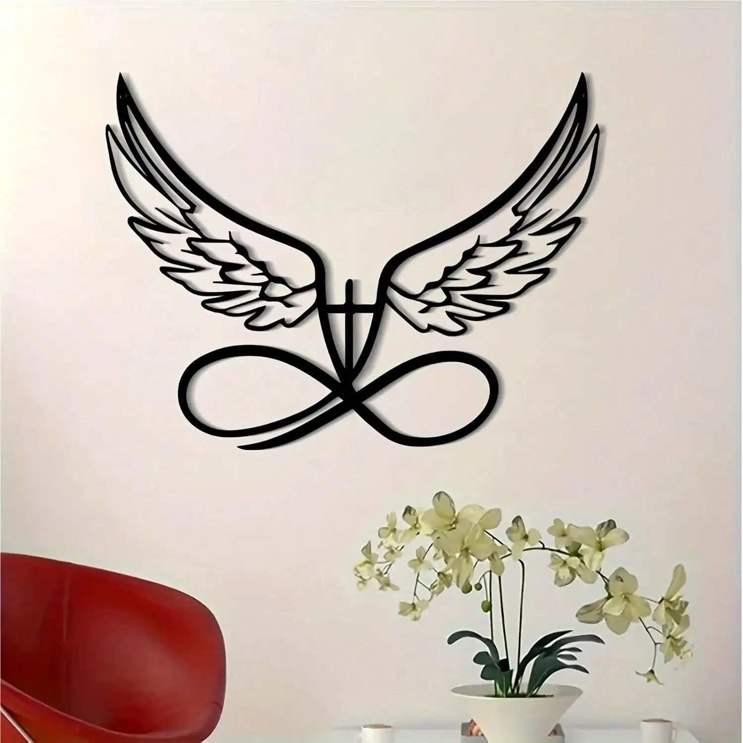 Abstract Black Metal Angel Wing Wall Art Heart Cutout Minimalist Home Garden Decor countryside decor，farmhouse decor