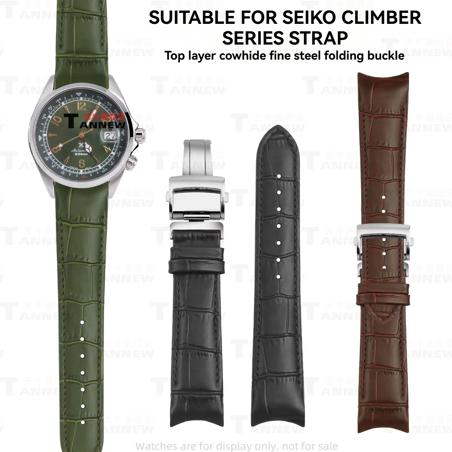 20mm Full-Grain Cowhide Leather Watch Strap for Seiko Alpinist SPB155J1 121J1 SBDC091 Premium Deployment Buckle Replacement Band