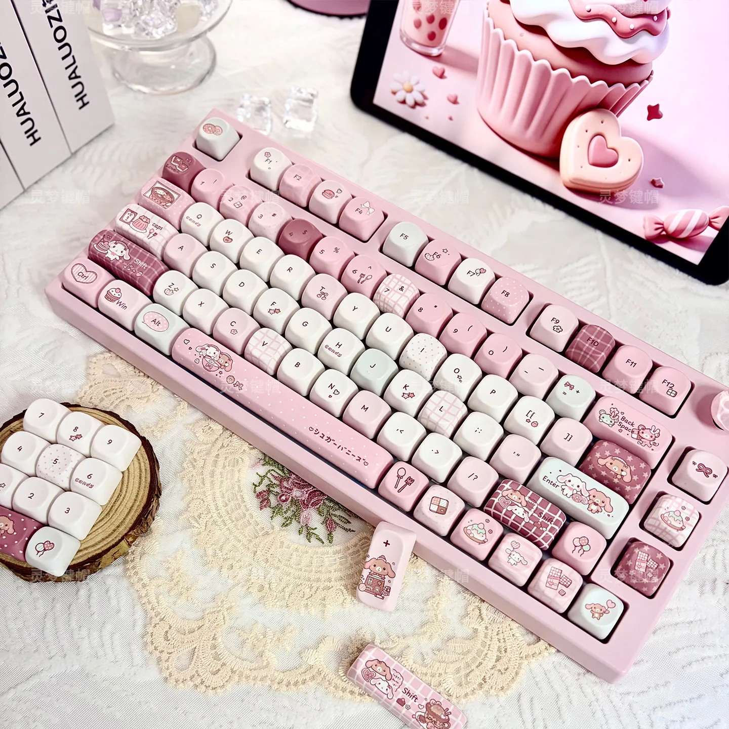 MAIMOOO Keycaps Dessert Bunny Cute Pink PBT Five Sided Heat Sublimation MOA High Keyboard Keycaps