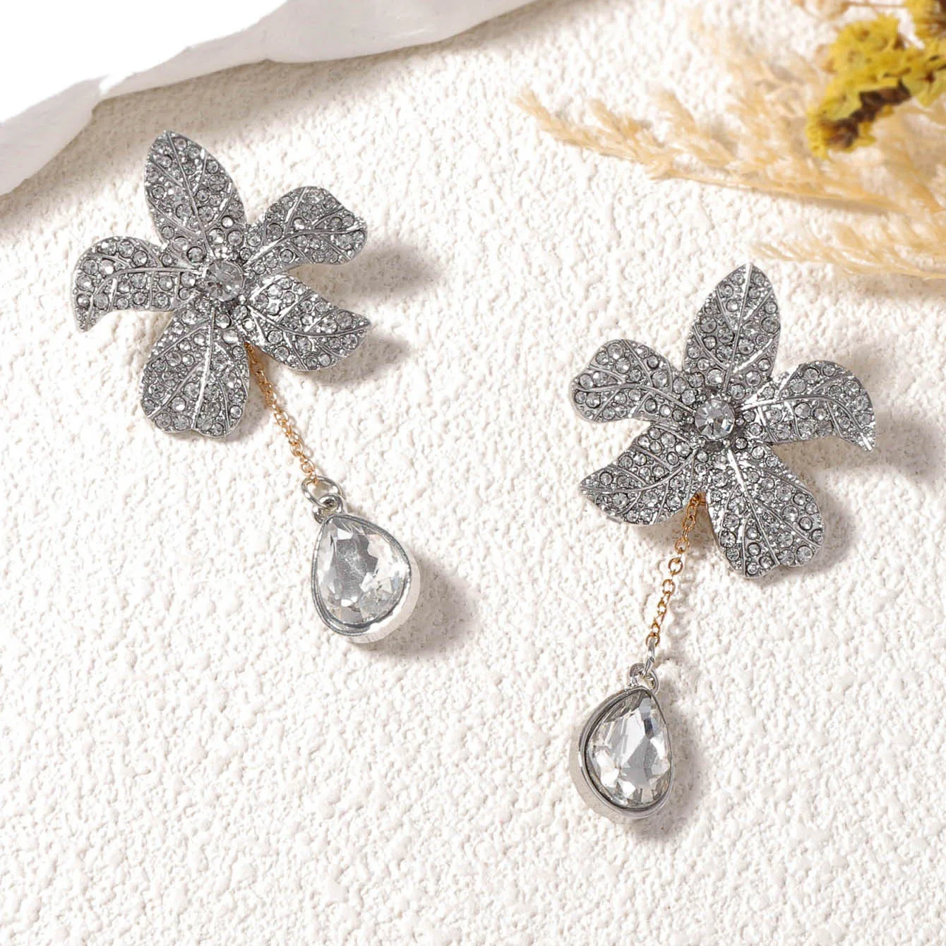 ZAA Luxury Design Rhinestone Flower Dangling Earrings Elegant Jewelry For Women Trendy Holiday Party Charm Accessories Gifts