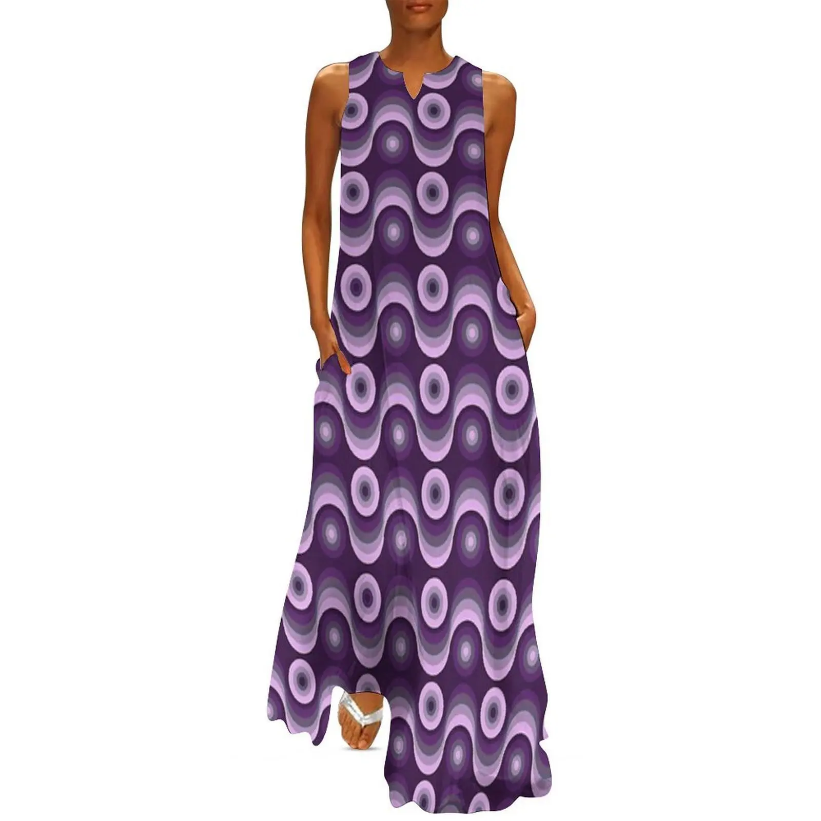 

70s Style Purple Wavy Pattern Long Dress dresses for women 2025 luxury designer party elegant women's sets Woman fashion