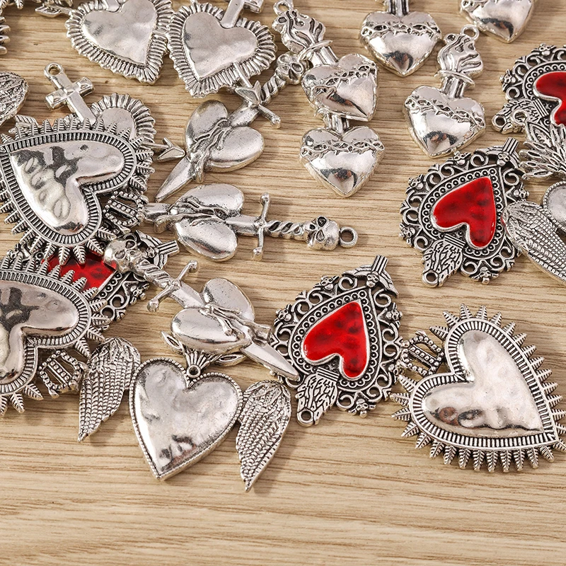 4pcs Mix Cute Alloy Love Heart Charms Pendants for Jewelry Making Drop Earrings Necklaces Bracelets DIY Handmade Crafts Supplies