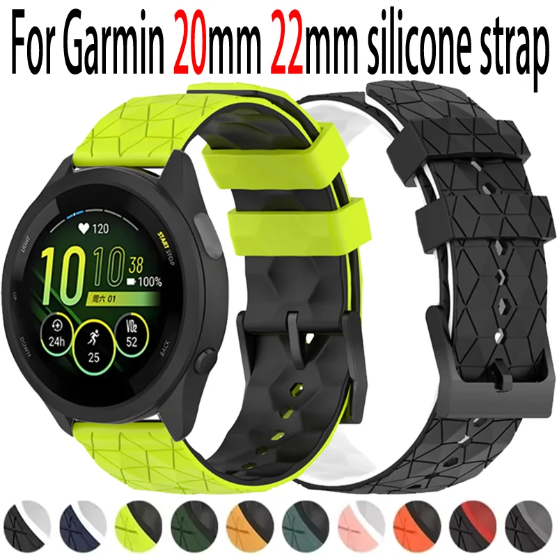 22mm 20mm Silicone Strap For Garmin Forerunner 55 165 265 965 255 955 Football Pattern Wristband Garmin Active 5/Venu 3 2 Correa