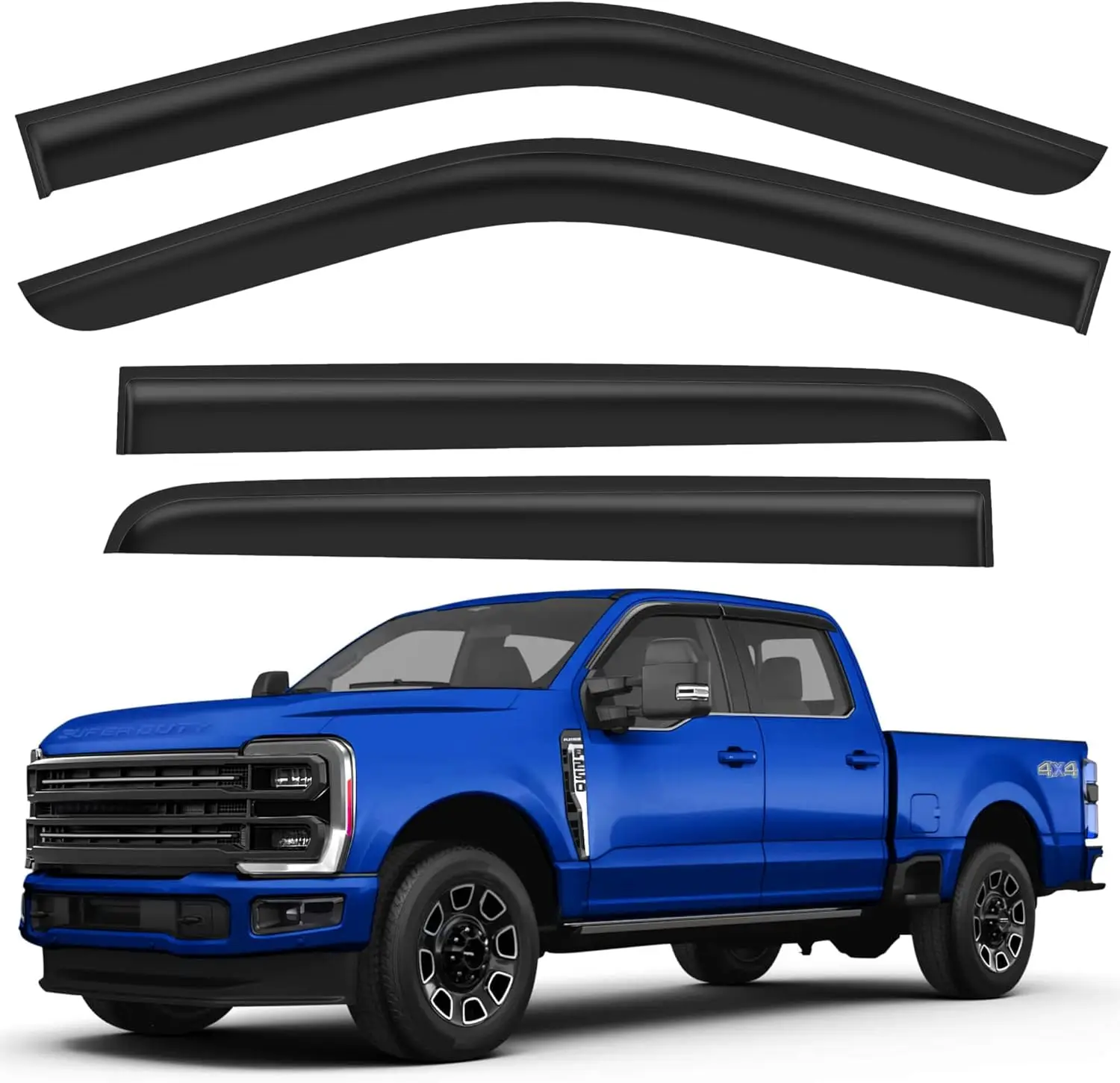 

Накладные ветровики (дефлекторы окон) с защитой от разрушения для Ford F250-F550 Super Duty 2017-2026 Crew Cab, внешние, на окна