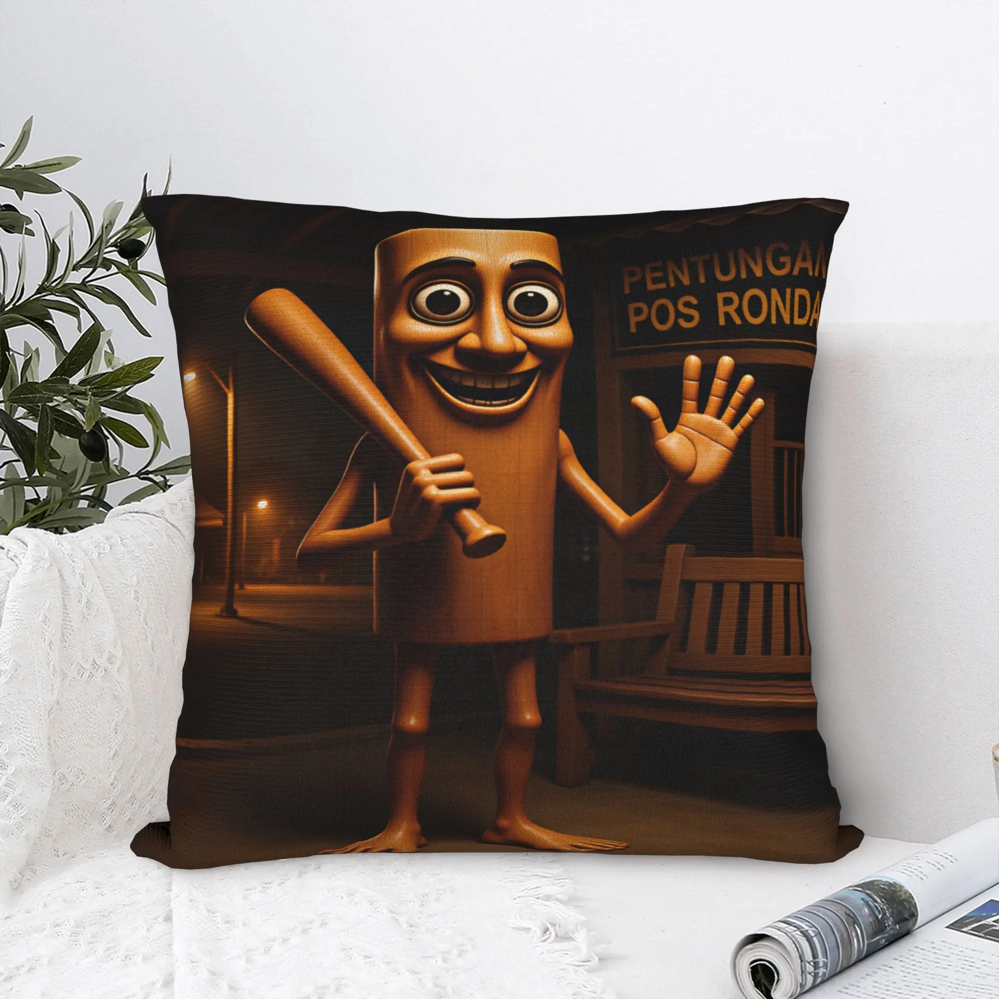 Pillow Case Tung Tung Sahur Night Patrol Guard Cartoon Soft  Pillow Cover For Living Room Chair Vintage Pillowcases