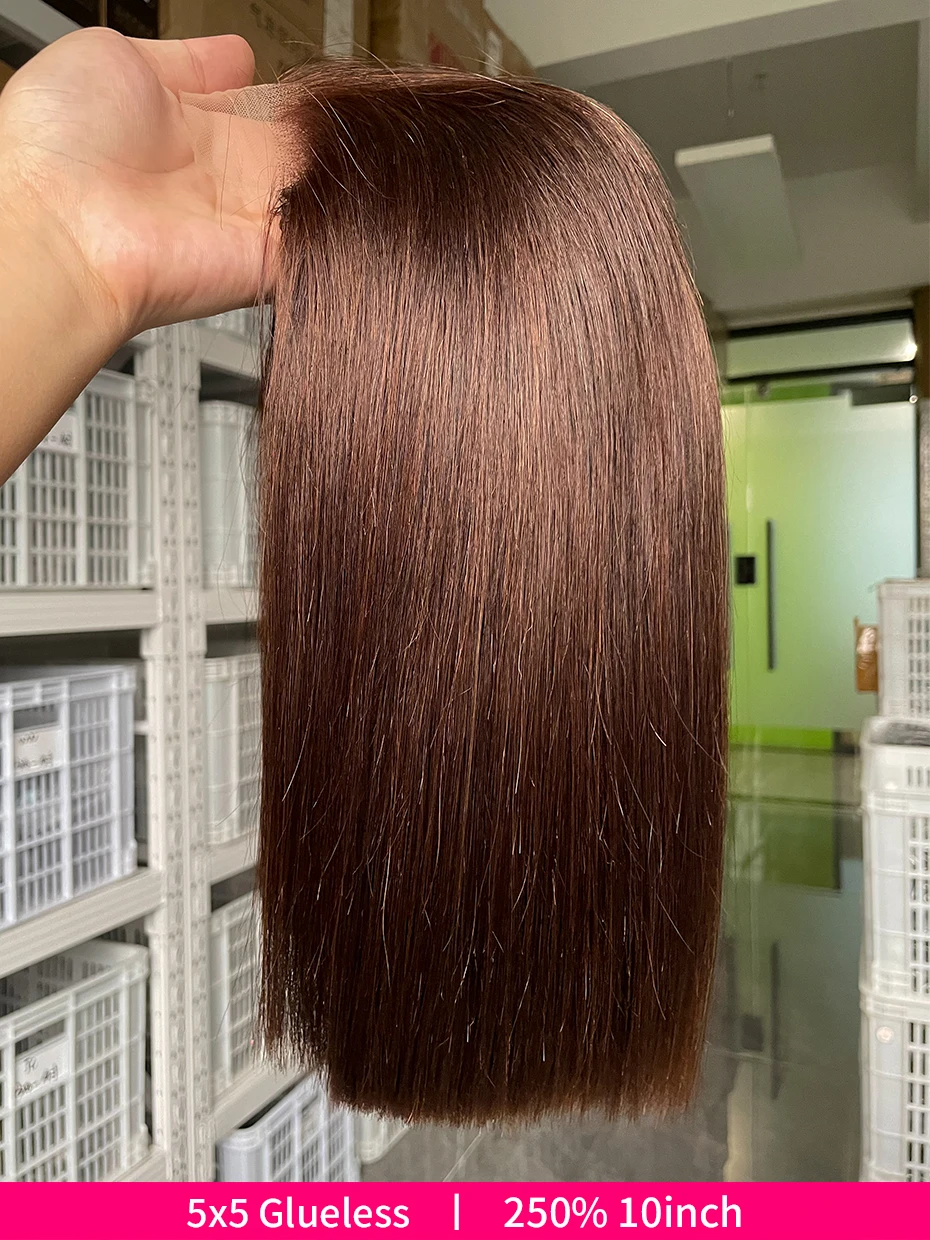 #2 Brown Chocolate Color 250 Density Lace Frontal Wig Human Hair Raw Vietnamese Double Drawn 13x4 Bob Lace Front Human Hair Wigs