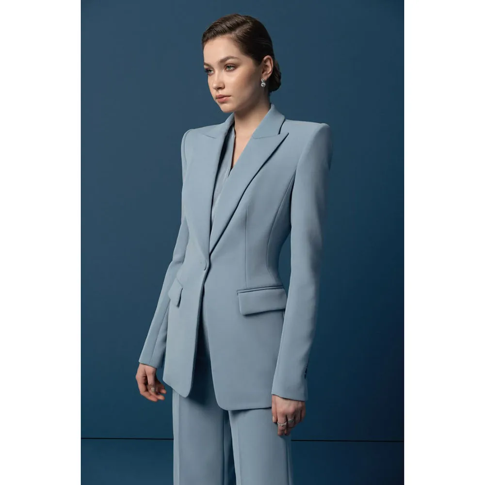 أطقم بدلات نسائية أنيقة بزر واحد سترة ضيقة بنطلون قطعتين طقم نسائي ذكي رسمي مكتب مأدبة ملابس نسائية #3