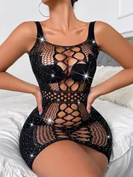 Cross-border ladies hot diamond shiny sexy lingerie hip skirt net dress