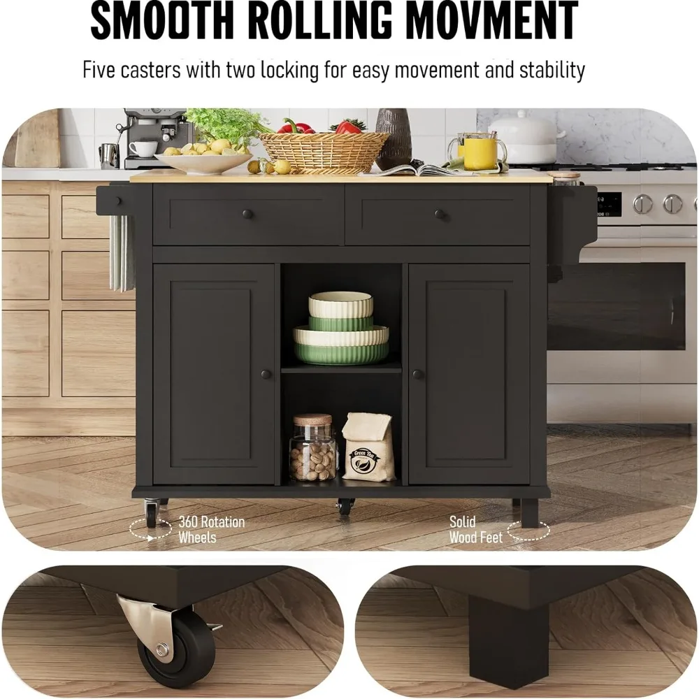 عربة جزيرة المطبخ المتدحرجة مع مساحة تخزين، وعربة خشبية تتميز بخزانة، وبار المناشف، وأدراج مزدوجة، ورف توابل جانبي، وعاء النبيذ #6