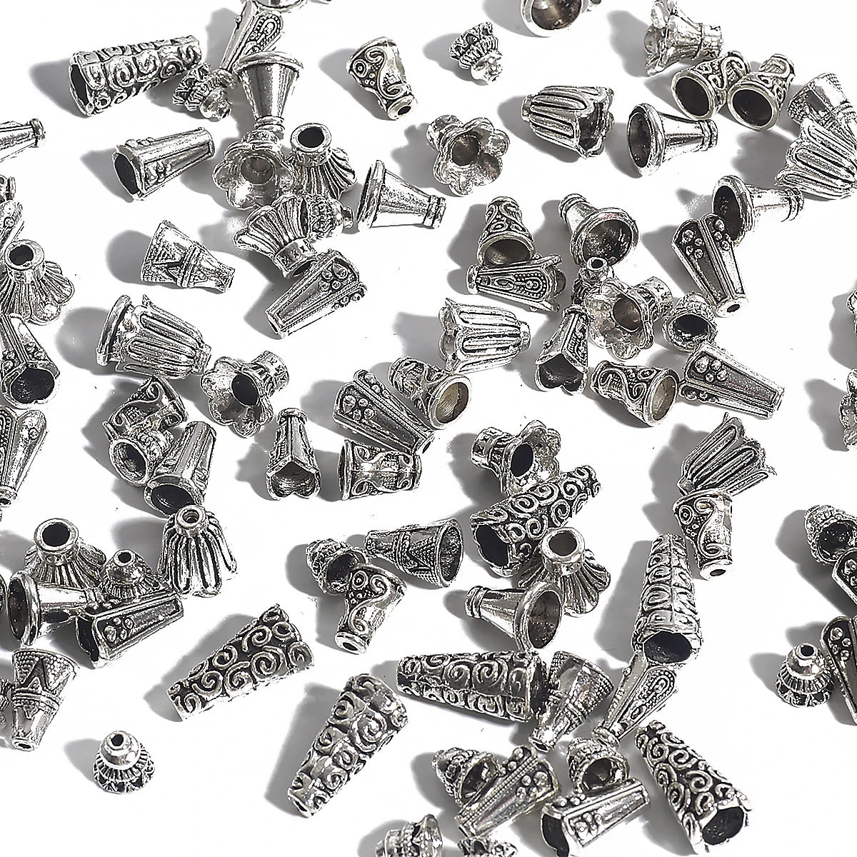 10pcs Tibetan Antique Silver Color Flower Bead End Caps For Jewelry Making Needlework Spacer Bead Caps DIY Earrings Accessories