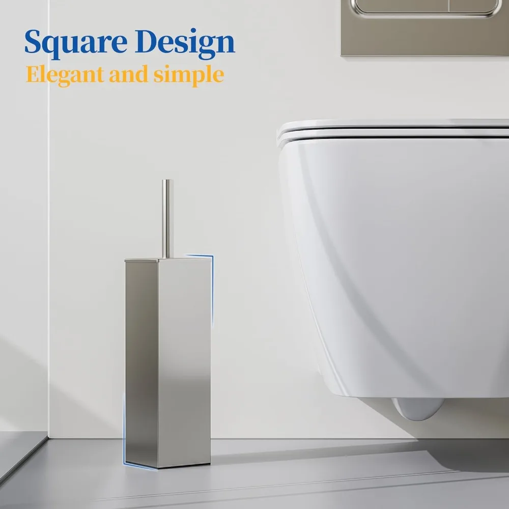 Toilet Brush and Holder Set 2pcs,Square Toilet Bowl Brush for Bathroom with 304 Stainless Steel Handle Toilet Cleaner Brush with