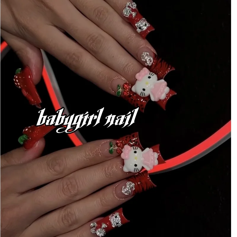 Diy Sanrios Hello Kitty Barbie Anime Y2k Europe and America Handmade Duckbill shape Press on Nails Design Manicure Girls Gift