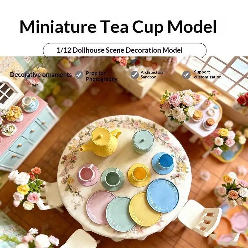 1/12 Mini Tea Set Pastel Color Dollhouse Tableware Decor Photography Prop Accessory