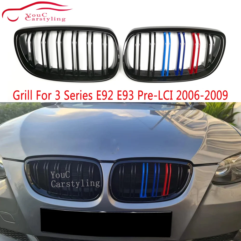 

E92 Dual-slat ABS Gloss M Color Front Bumper Kidney Grille for BMW E93 M3 2006 -2009 320i 323i 325i 328i