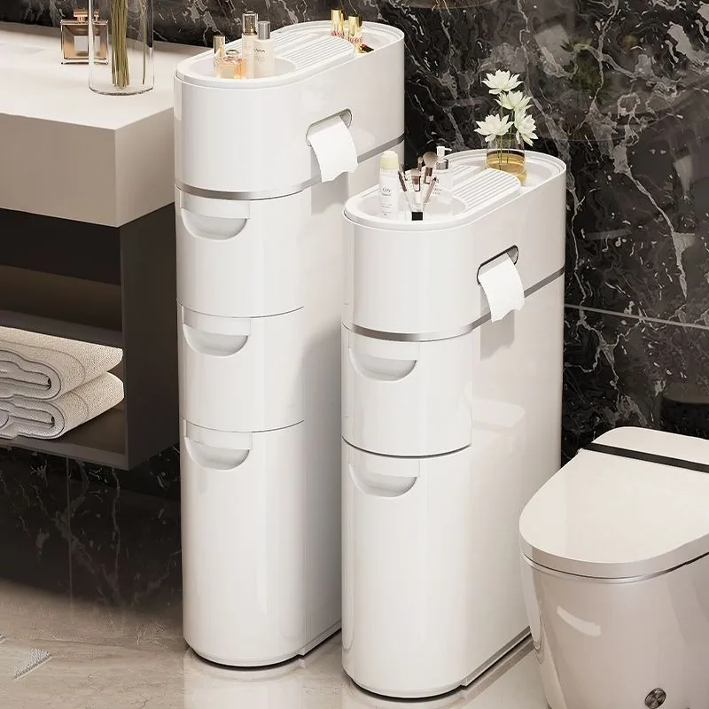 Double-sided paper drawing toilet crevice storage cabinet, storage cabinet gap multi-layer plastic locker