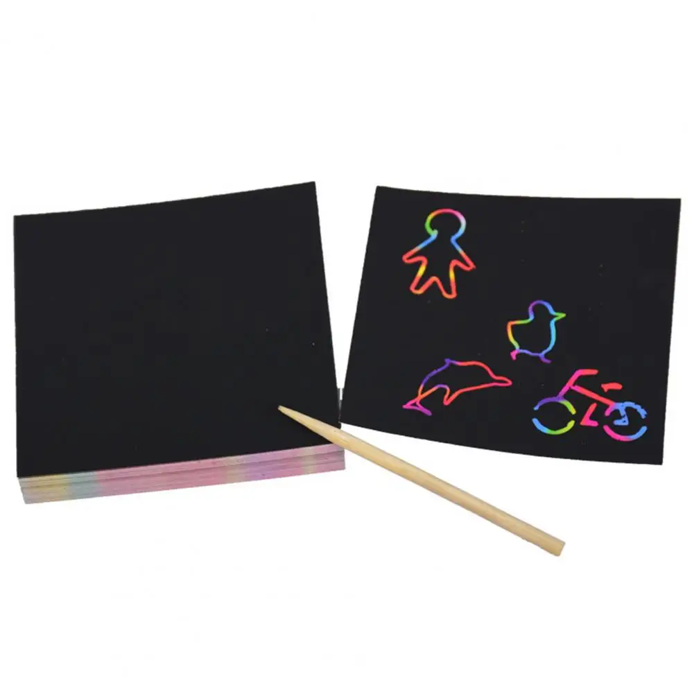 100 pezzi rettangolo colorato Scratch Paper con 2 stilo in legno stampi a forma di animale bambini fai da te disegnare pittura giocattoli forniture per studenti