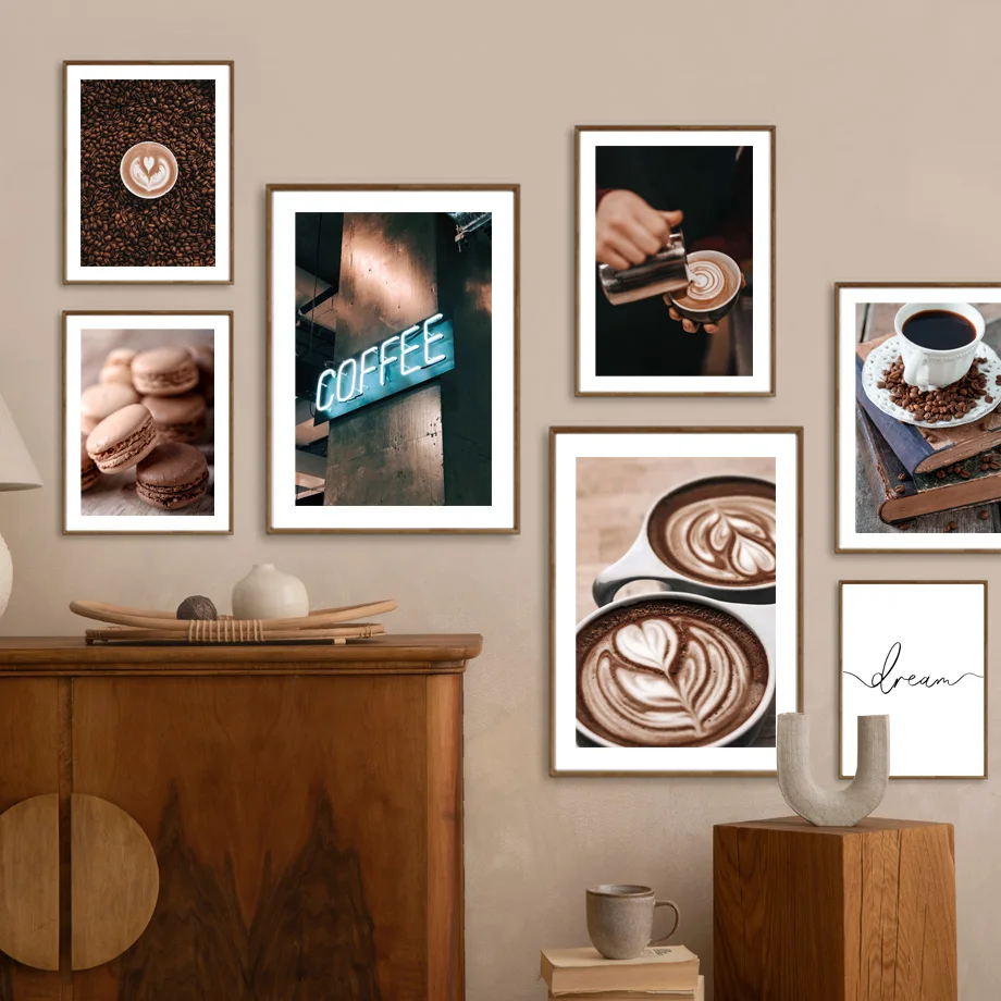 Coffee Beans Cup Baking Dessert Spice Posters Prints Canvas Painting Nordic Wall Art Pictures for Kitchen Cafe Shop Room Decor