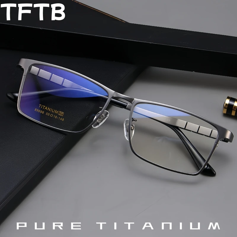 

TFTB Luxury Men's Pure Titanium Square Glasses Ultralight Flexible Simple Big Size Optical Prescription Eyeglasses Frame 89696CN